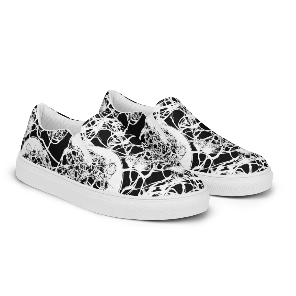 Black Lace Riot on Men's Slip-On Canvas Shoes — Right Front