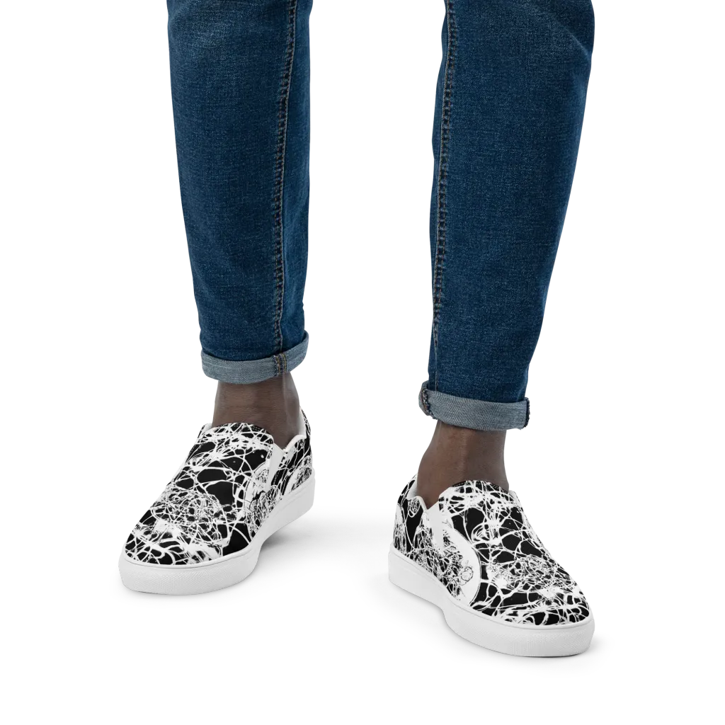Black Lace Riot on Men's Slip-On Canvas Shoes — Front