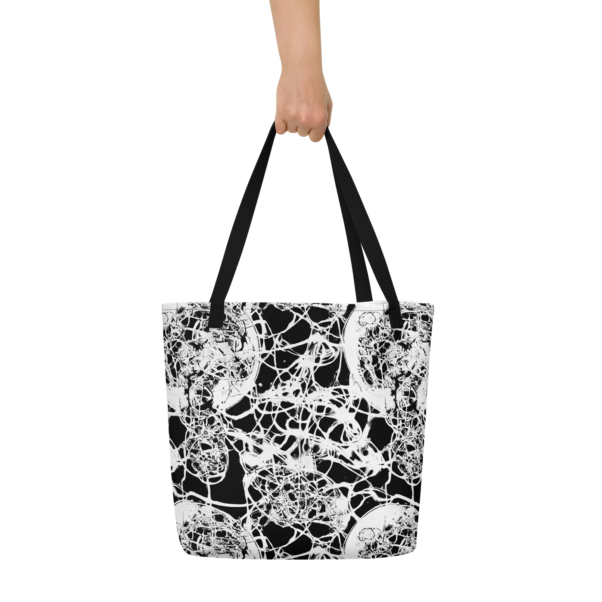 Black Lace Riot on Large Tote Bag W/ Pocket — Front