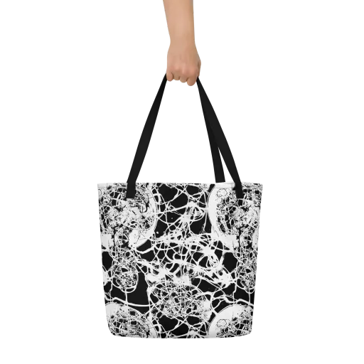 Black Lace Riot on a Large Tote Bag W/ Pocket