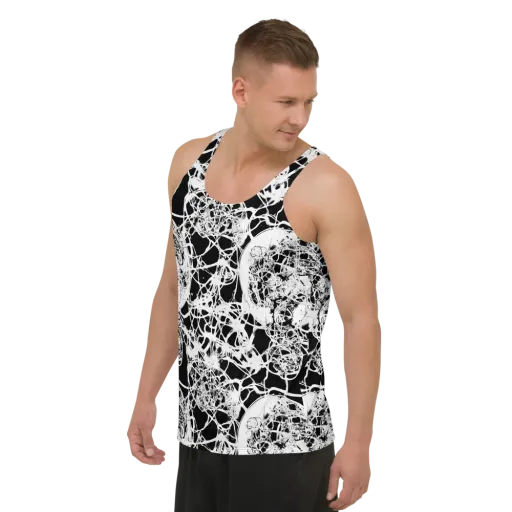 Black Lace Riot on a Men's Tank Top