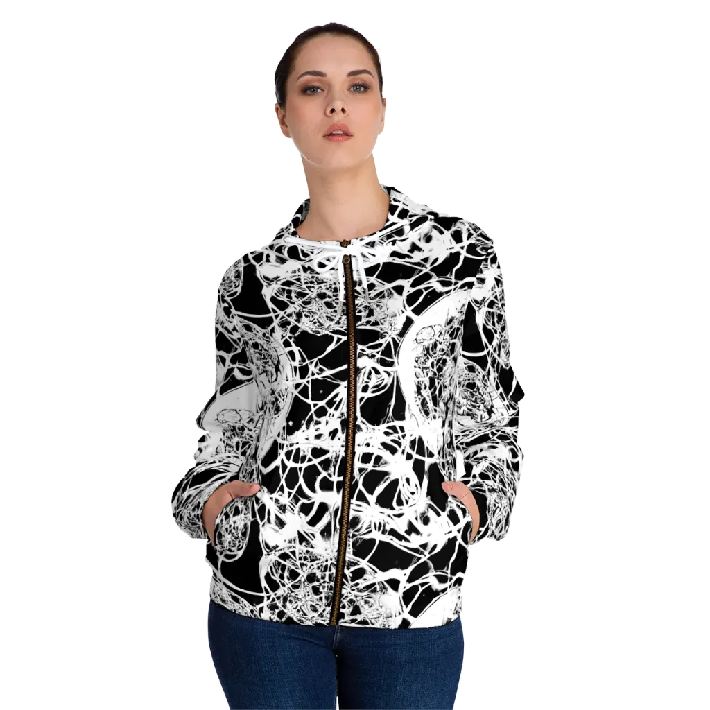 Black Lace Riot on Women's Full-Zip Hoodie — Front On Person