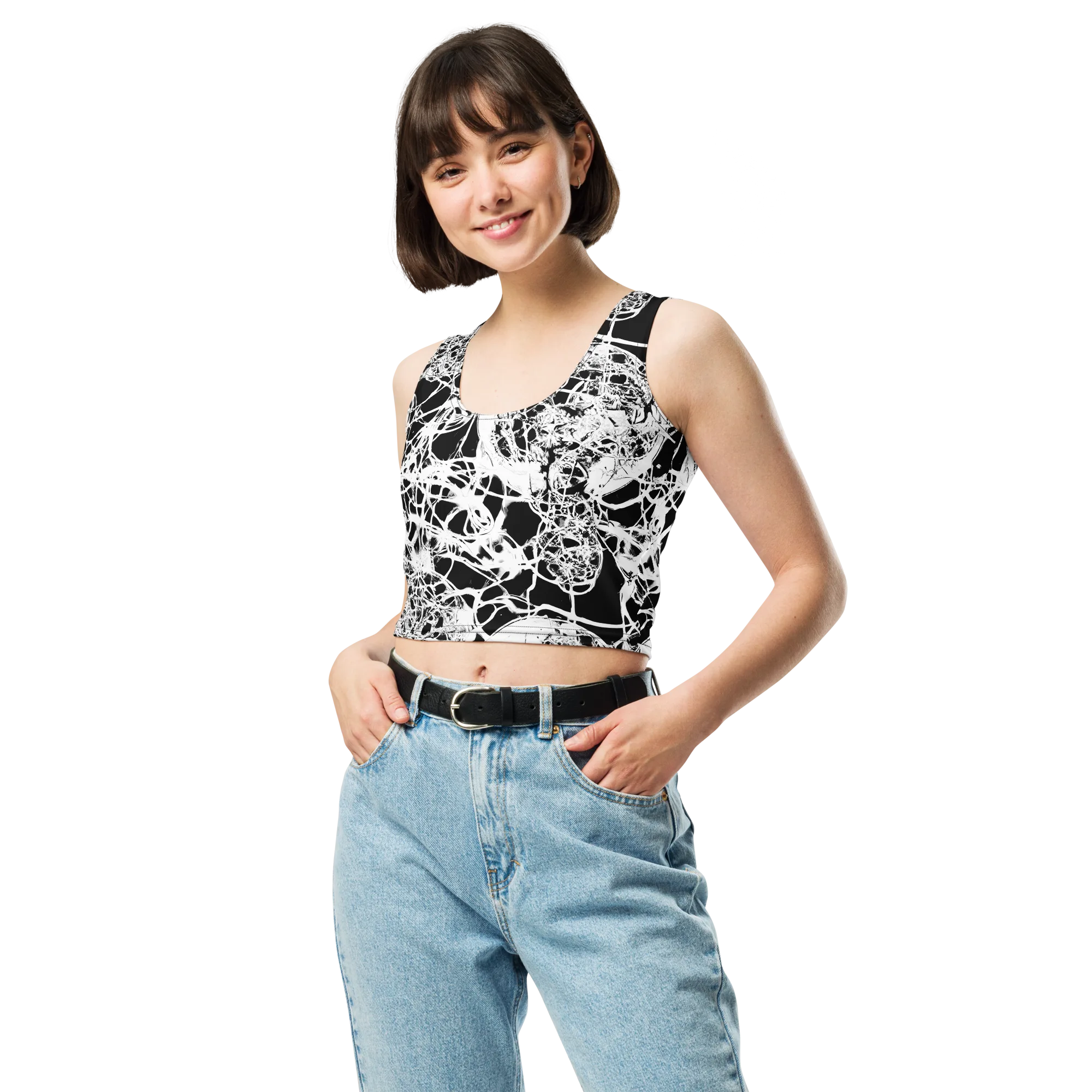 Black Lace Riot on Crop Top — Front
