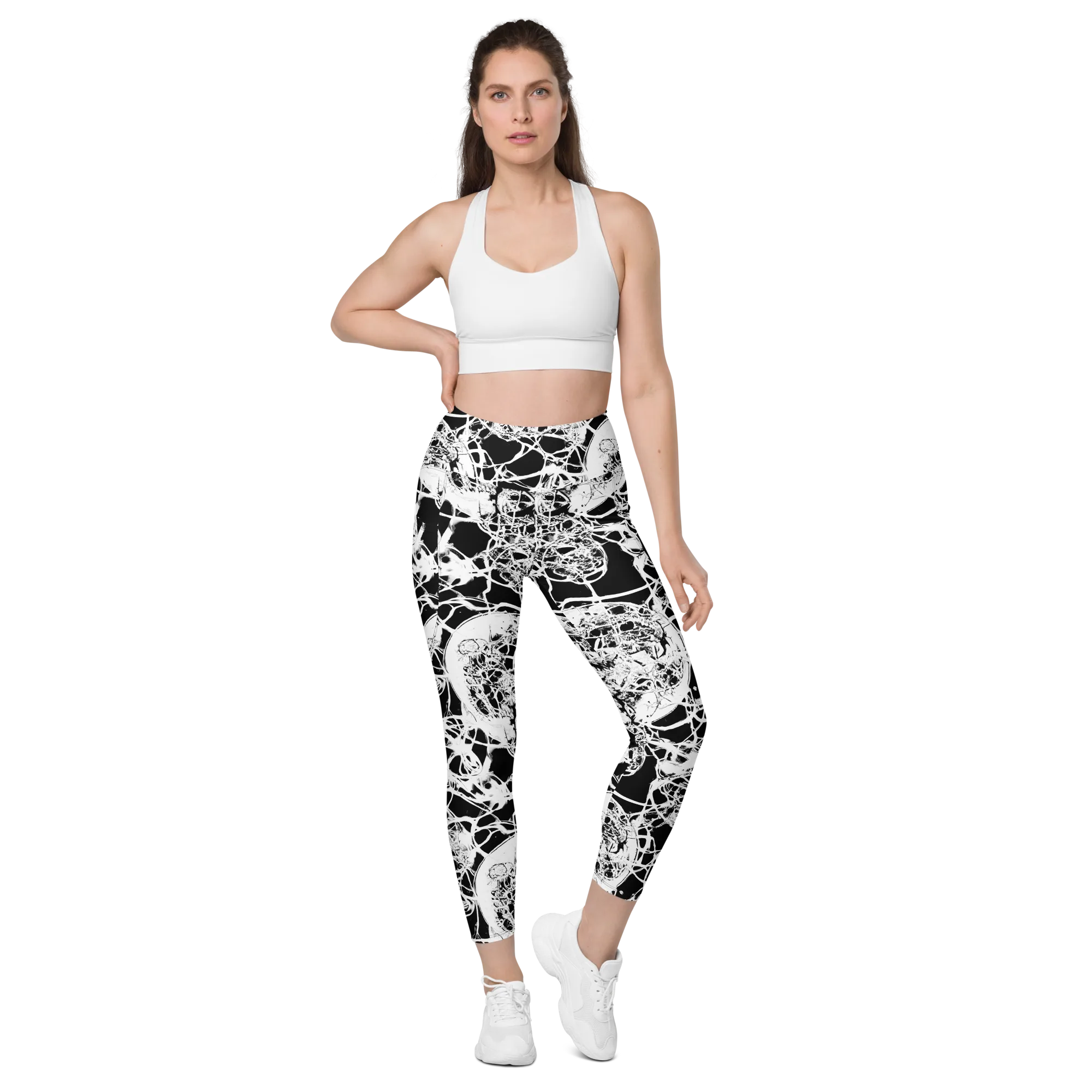 Black Lace Riot on Leggings with Pockets — Front