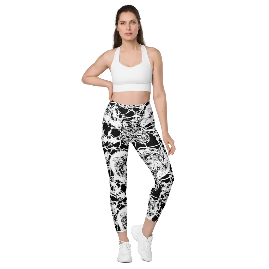 Black Lace Riot on Leggings with Pockets — Front