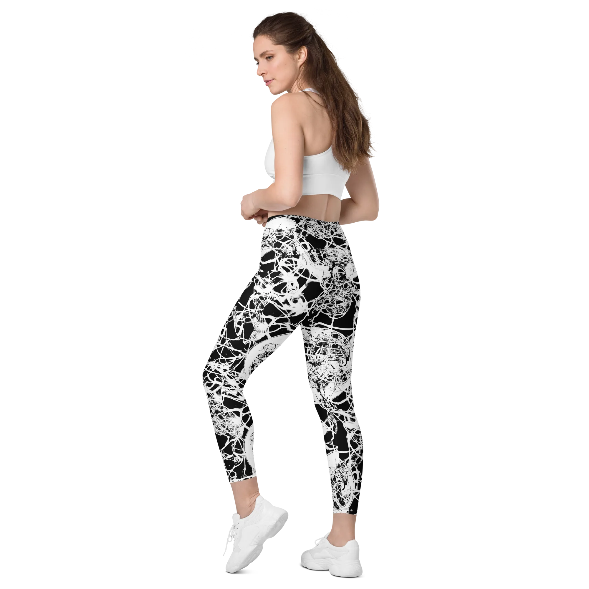 Black Lace Riot on Leggings with Pockets — Left Back