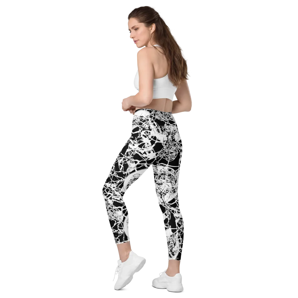 Black Lace Riot on Leggings with Pockets — Left Back