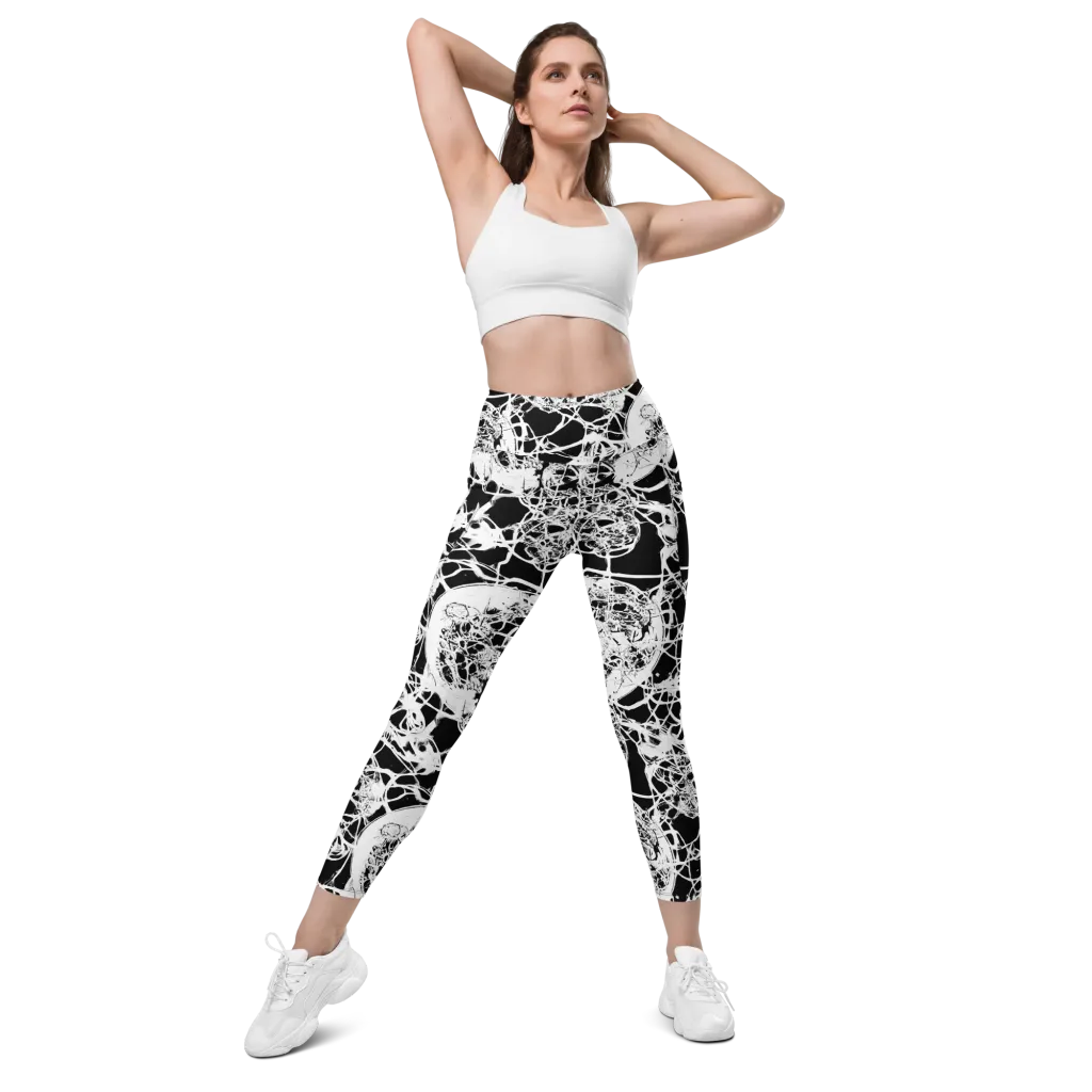 Black Lace Riot on Leggings with Pockets — Front