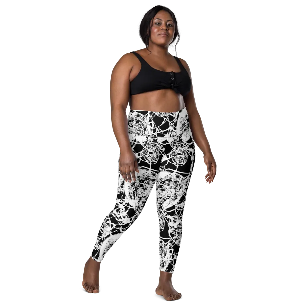 Black Lace Riot on Leggings with Pockets — Front