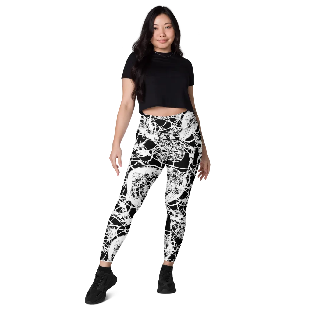 Black Lace Riot on Leggings with Pockets — Front