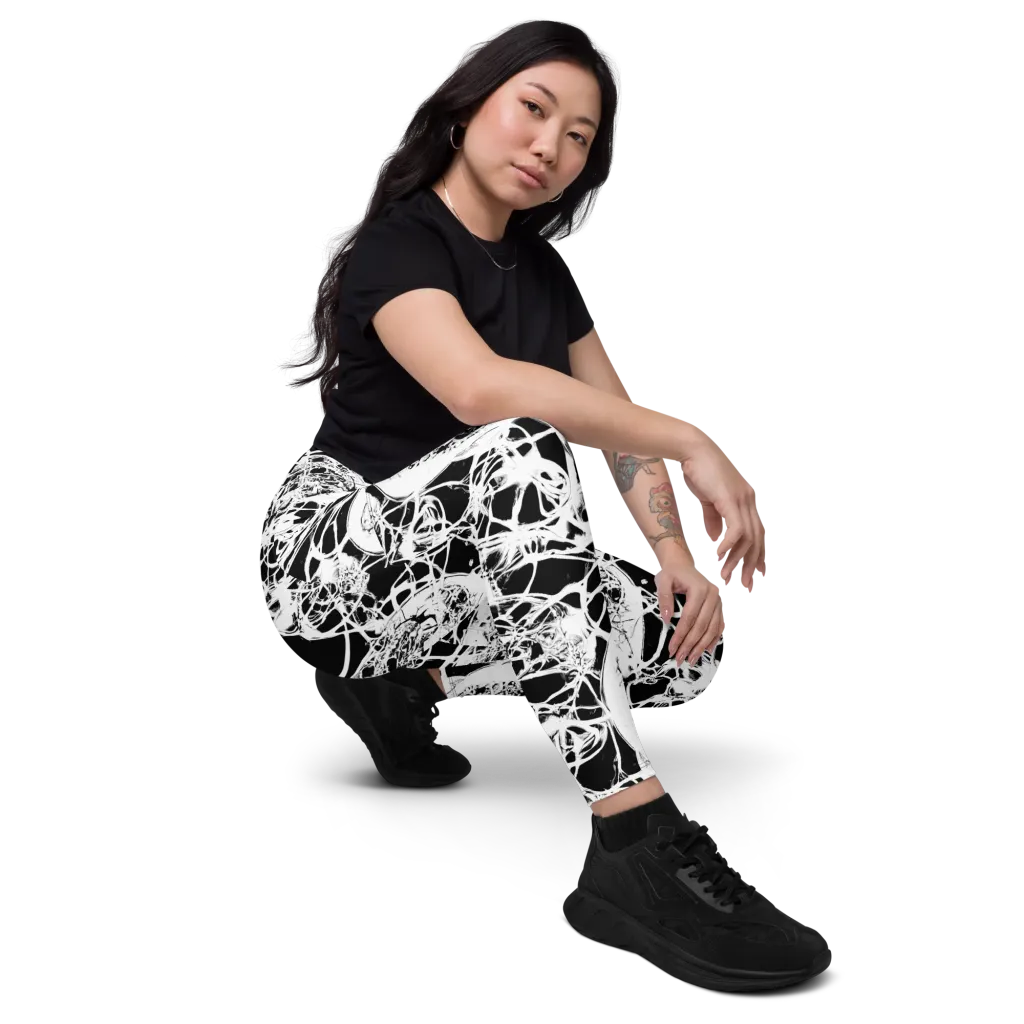 Black Lace Riot on Leggings with Pockets — Right Front