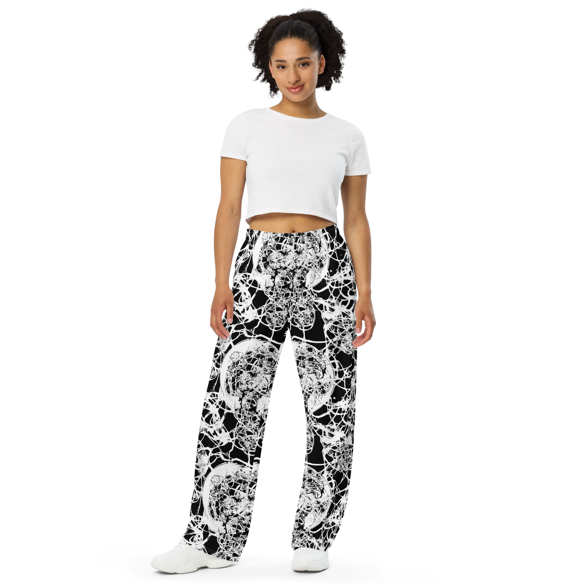 Black Lace Riot on Wide-Leg Pants — Front