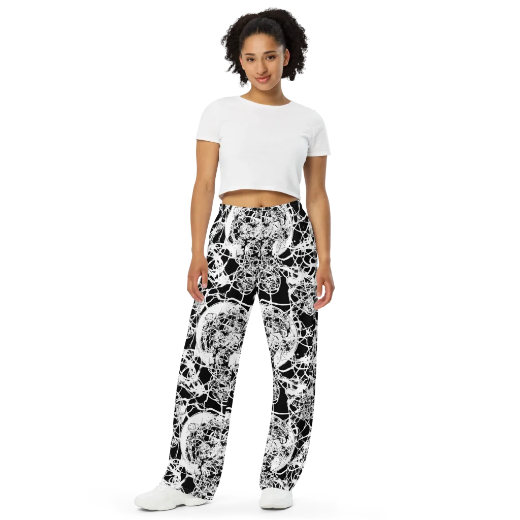 Black Lace Riot on Wide-Leg Pants — Front