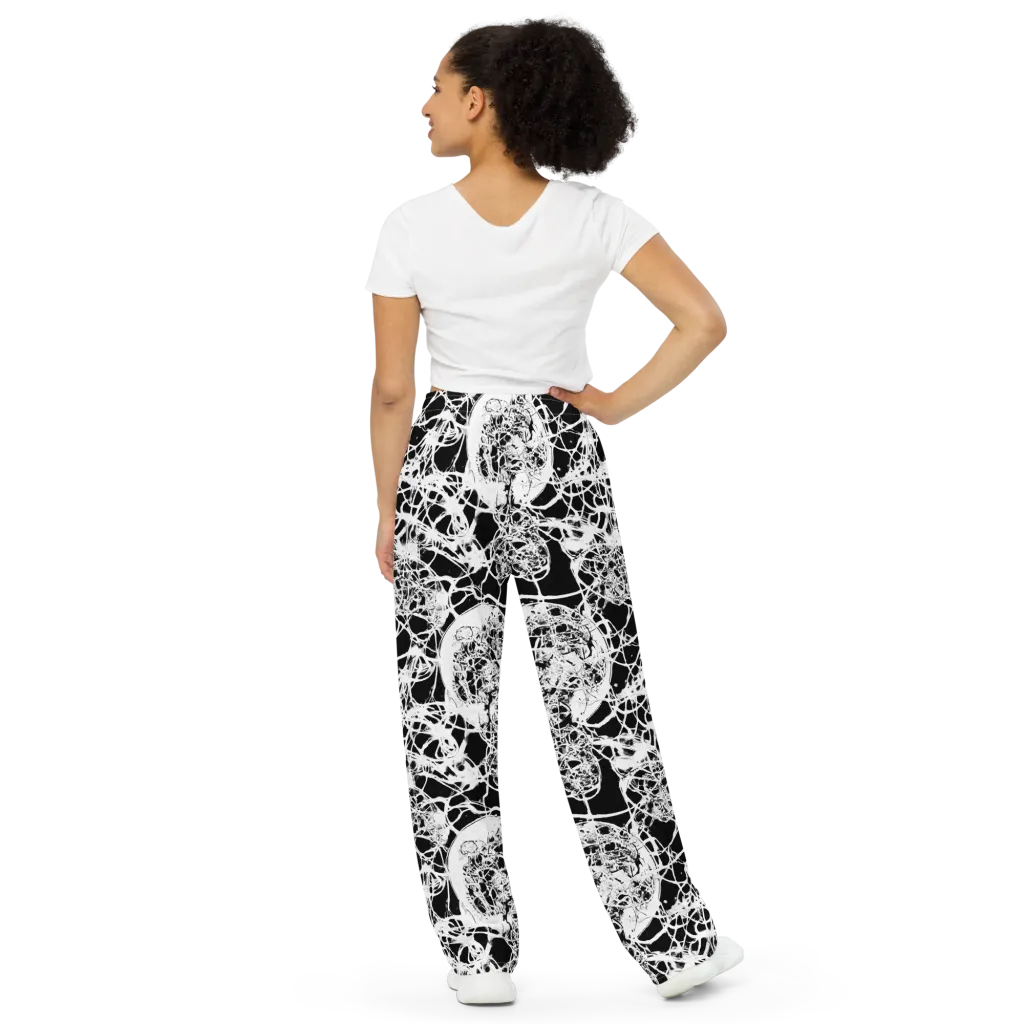 Black Lace Riot on Wide-Leg Pants — Back