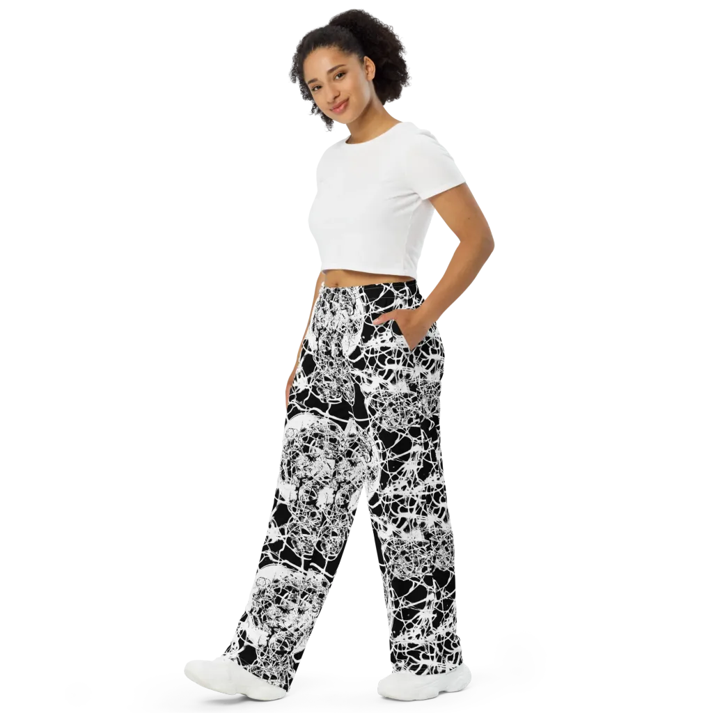 Black Lace Riot on Wide-Leg Pants — Left Front