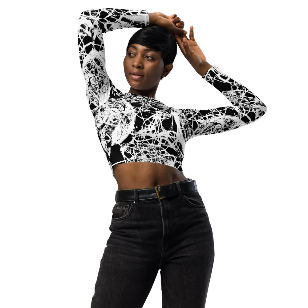 Black Lace Riot on Long Sleeve Crop Top — Front