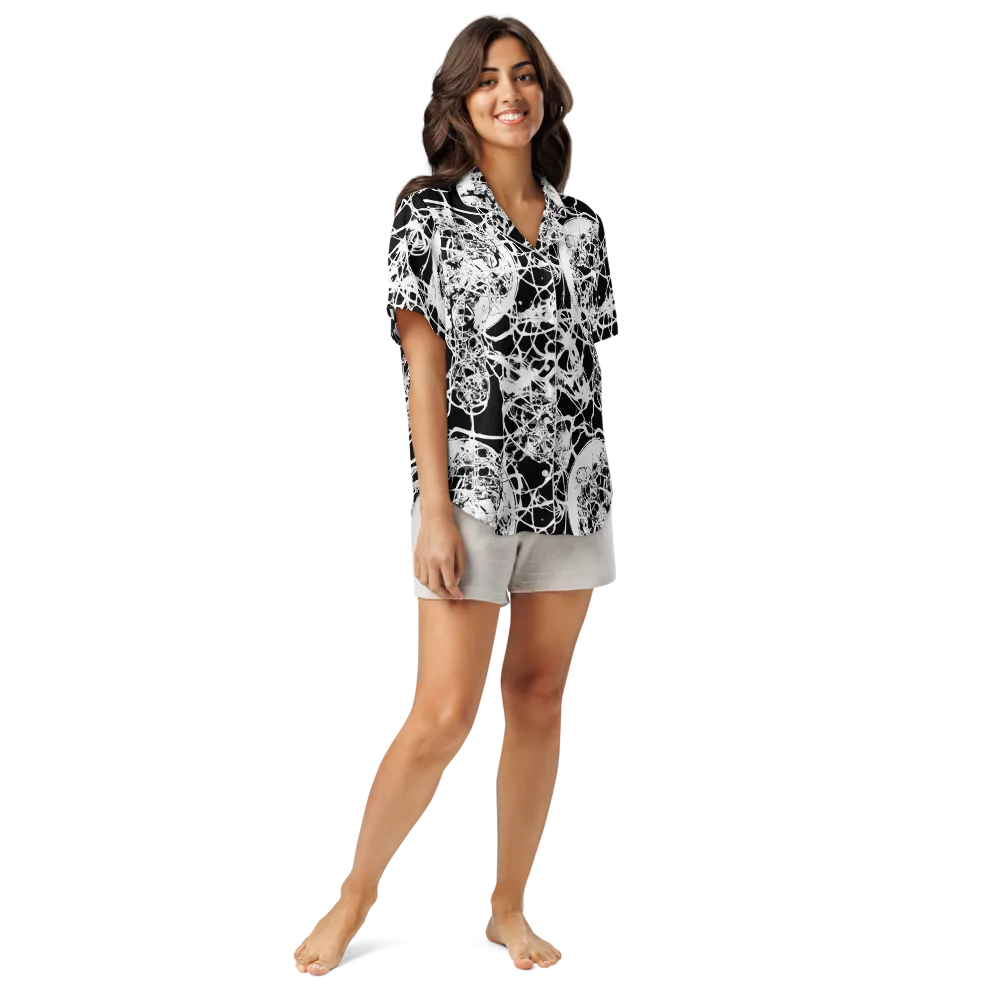 Black Lace Riot on Women's Short Sleeve Pajama Top — Front