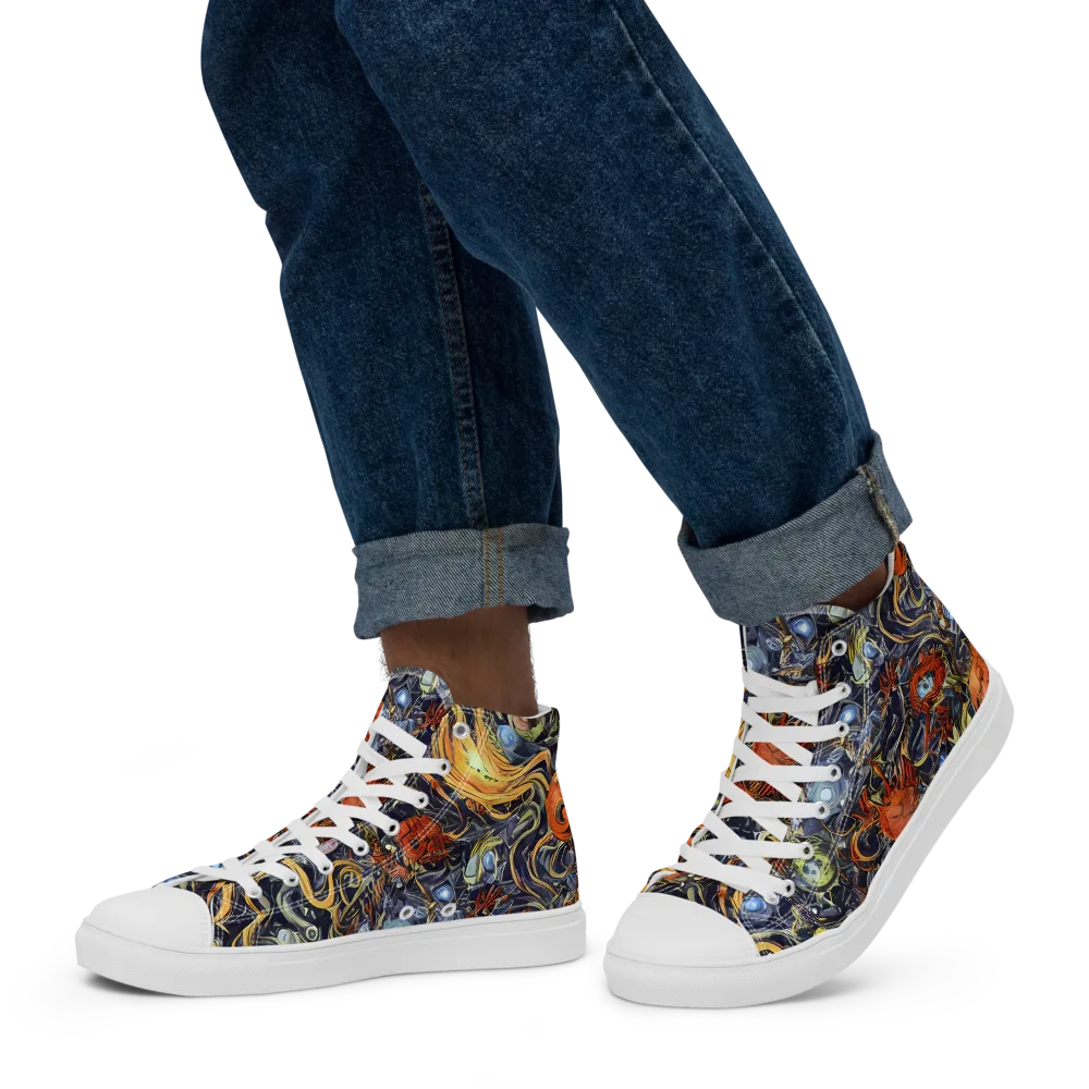 Astral Anarchy on Men's High Top Canvas Shoes — Left