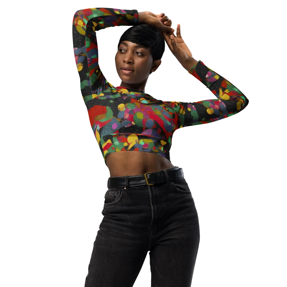 Afterdark Mosaic on Long Sleeve Crop Top — Front