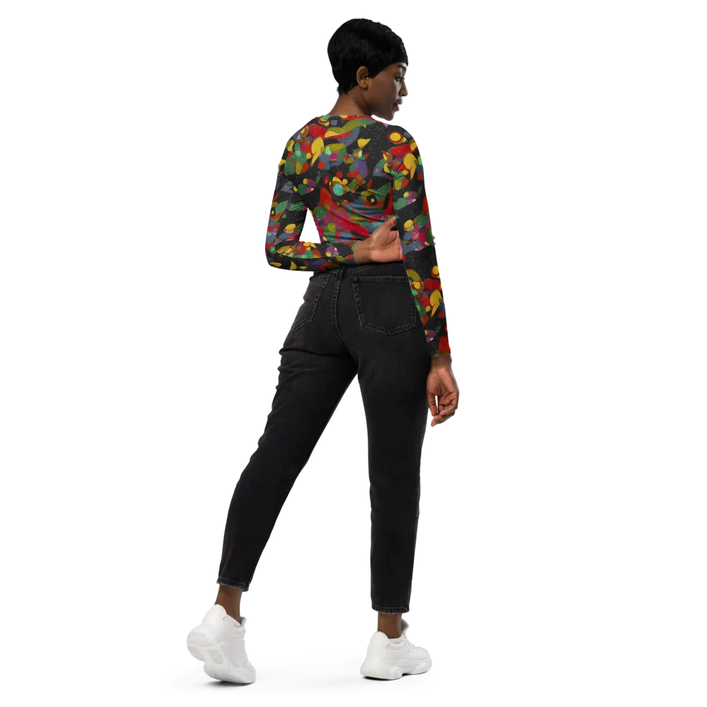 Afterdark Mosaic on Long Sleeve Crop Top — Right Back