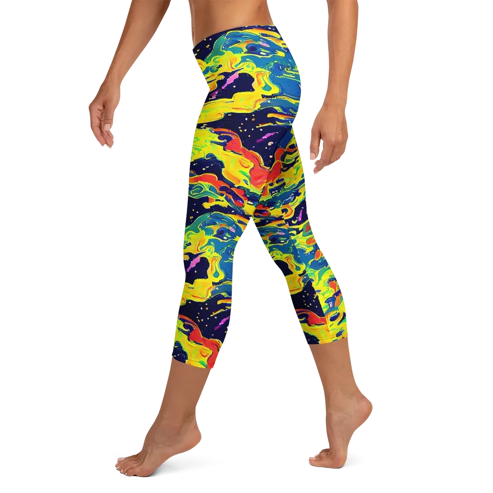 Ultramarine Heat on Capri Leggings — Left