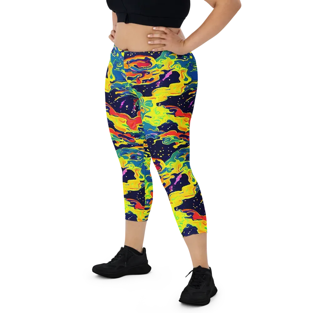 Ultramarine Heat on Capri Leggings — Front