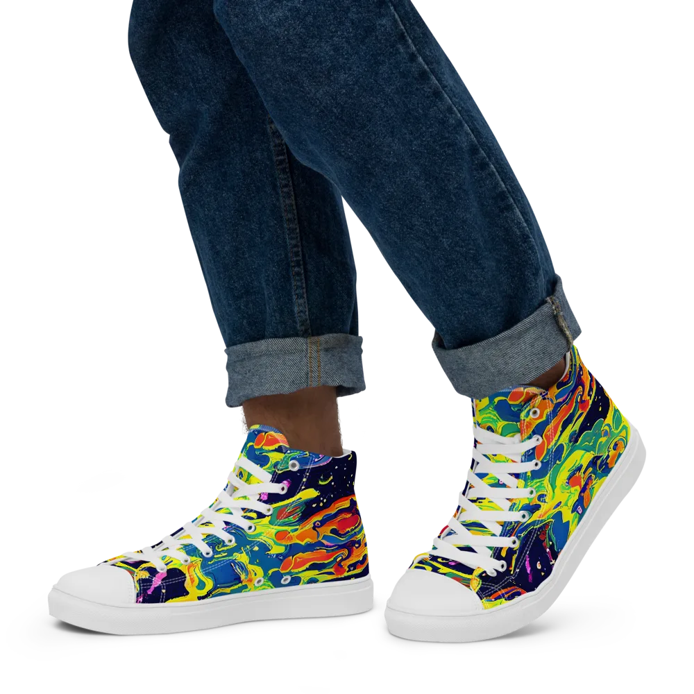 Ultramarine Heat on Men's High Top Canvas Shoes — Left