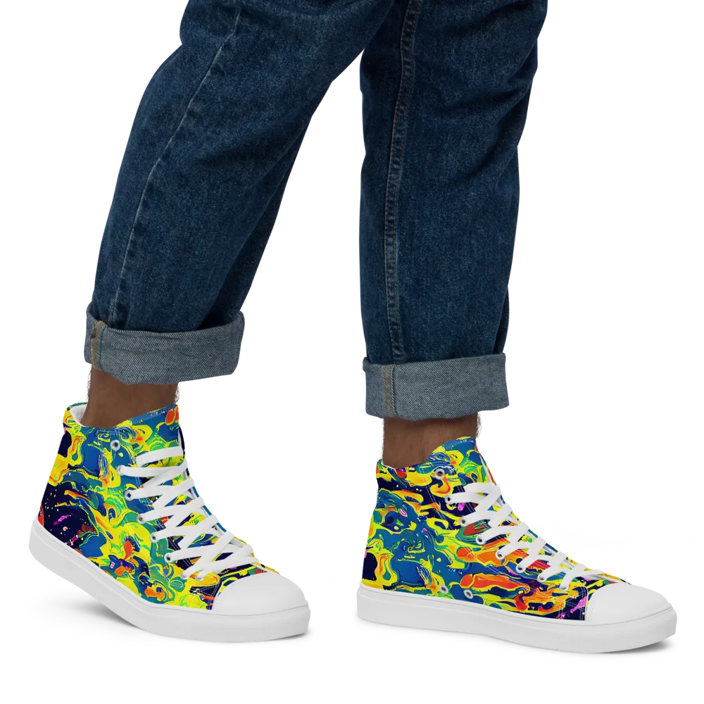 Ultramarine Heat on Men's High Top Canvas Shoes — Right
