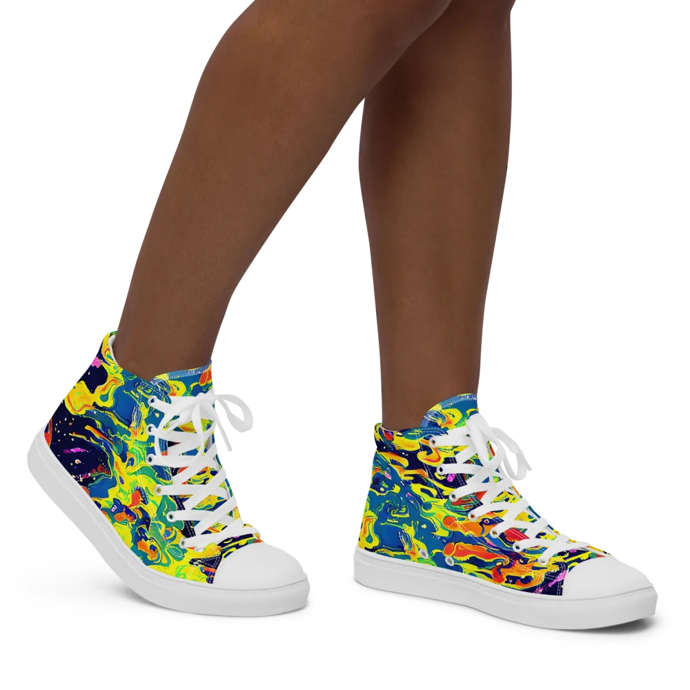 Ultramarine Heat on Women's High Top Canvas Shoes — Right