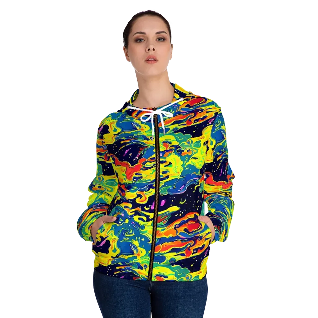 Ultramarine Heat on Women's Full-Zip Hoodie — Front On Person
