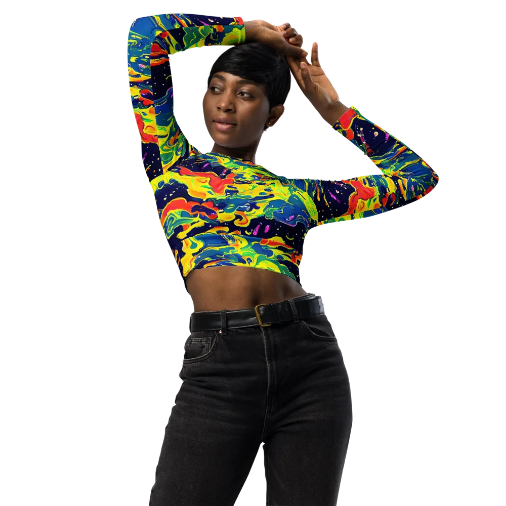 Ultramarine Heat on Long Sleeve Crop Top — Front