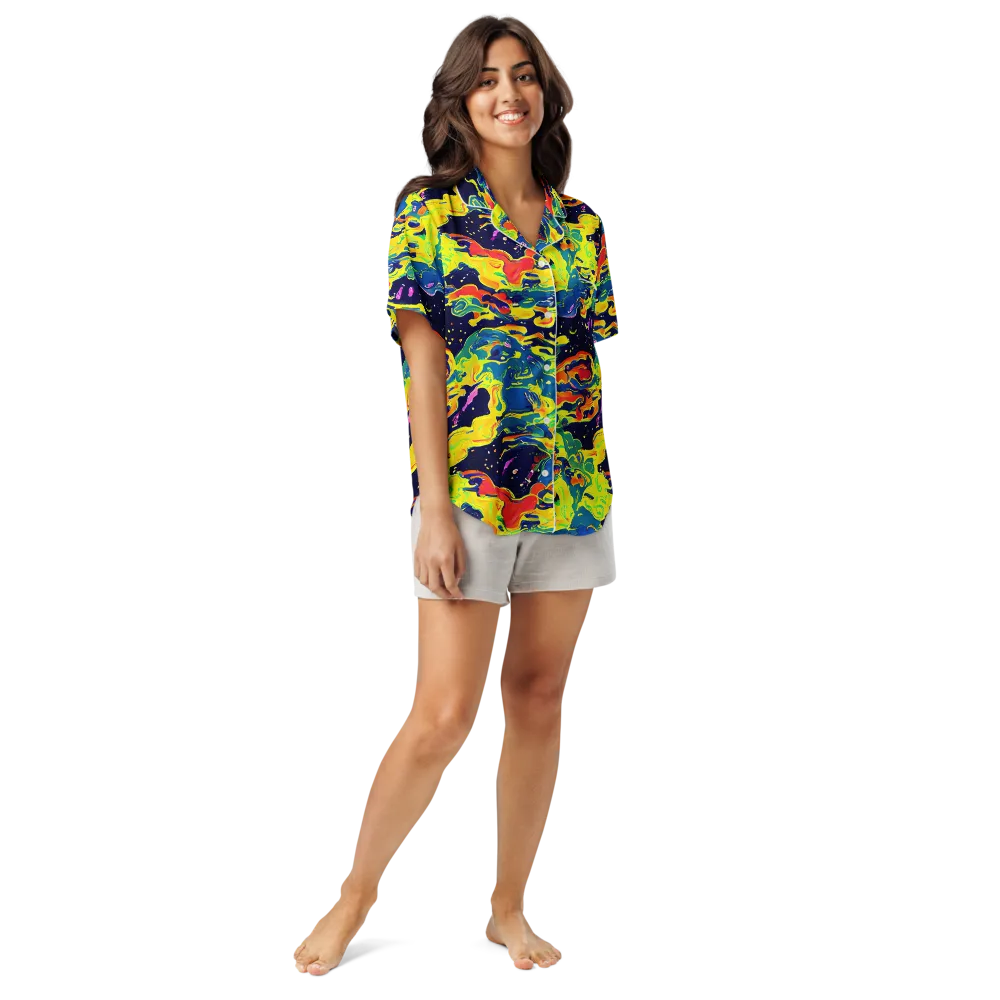 Ultramarine Heat on Women's Short Sleeve Pajama Top — Front