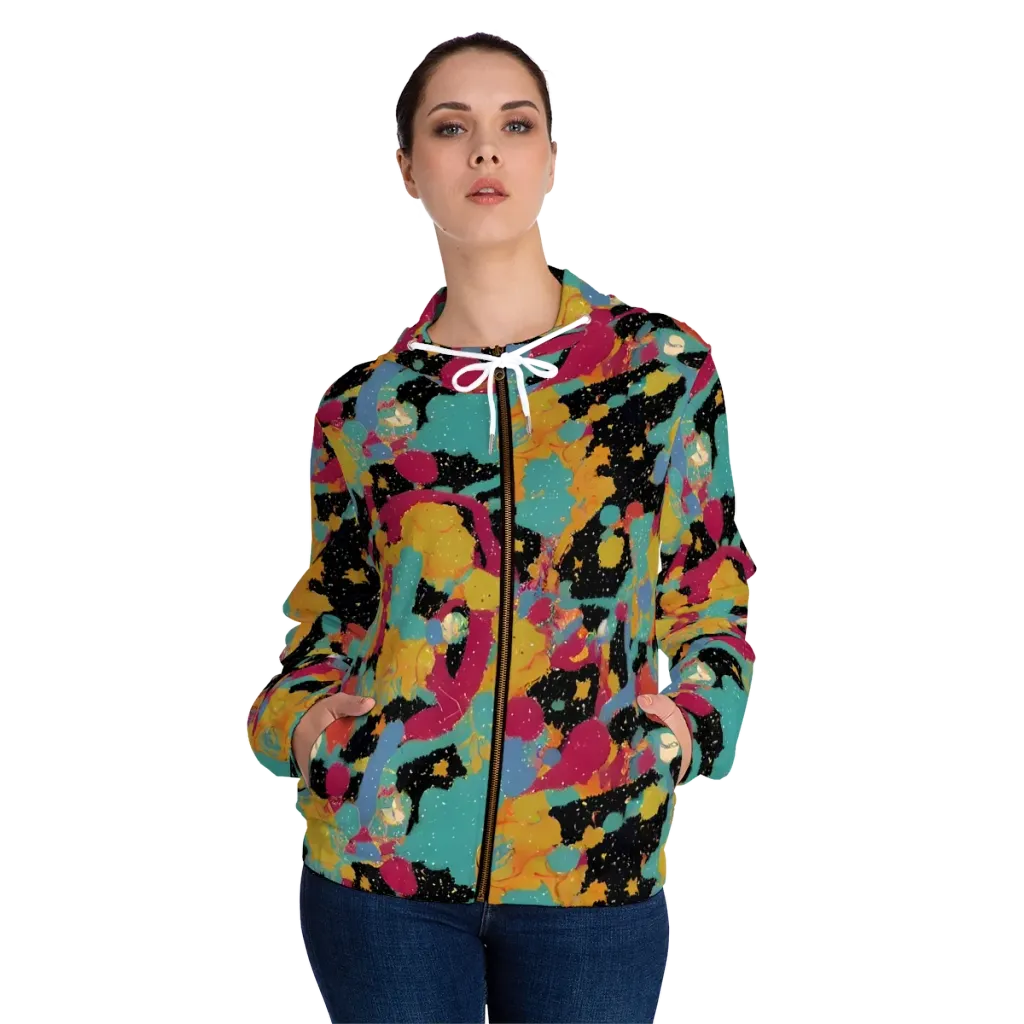Saturated Reverie on Women's Full-Zip Hoodie — Front On Person