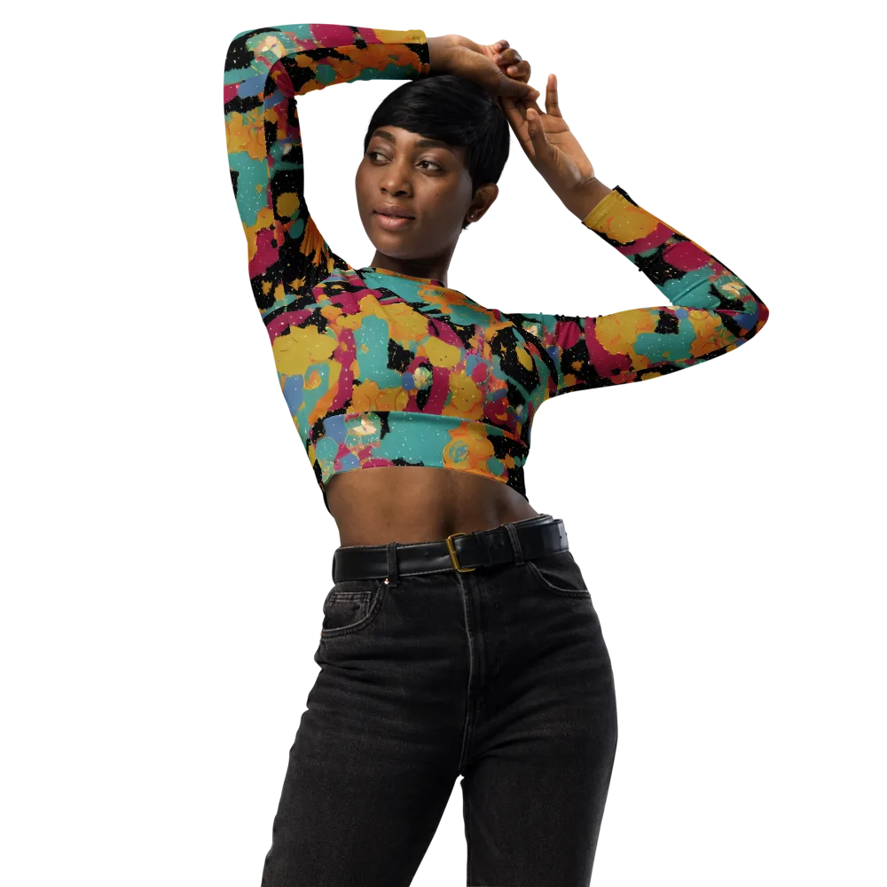Saturated Reverie on Long Sleeve Crop Top — Front