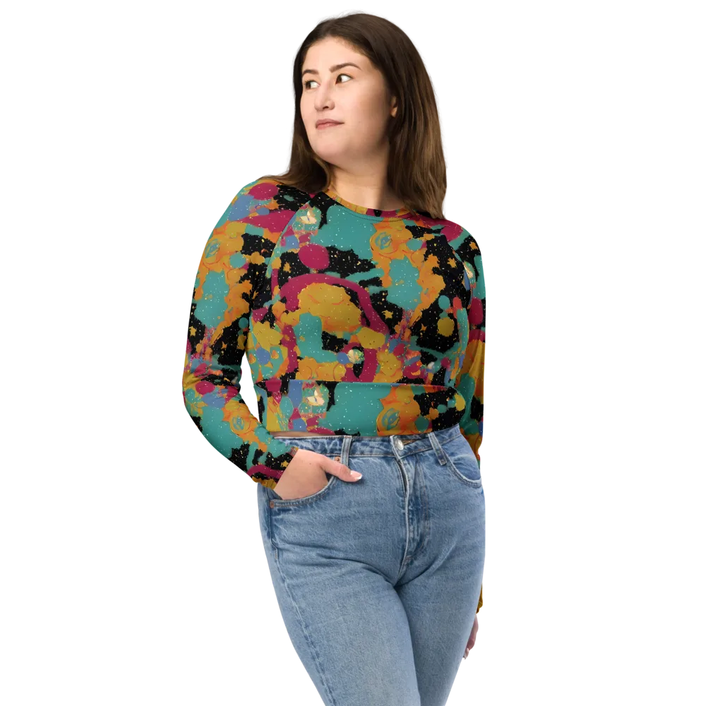 Saturated Reverie on Long Sleeve Crop Top — Front