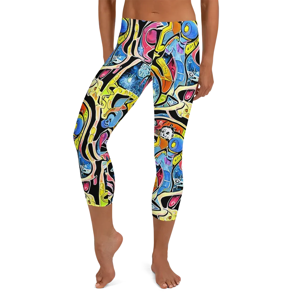 Blacklight Carnival on Capri Leggings — Front