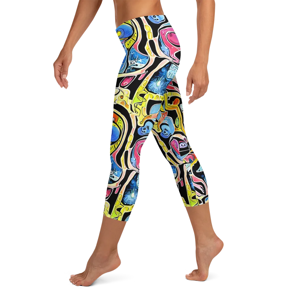 Blacklight Carnival on Capri Leggings — Left