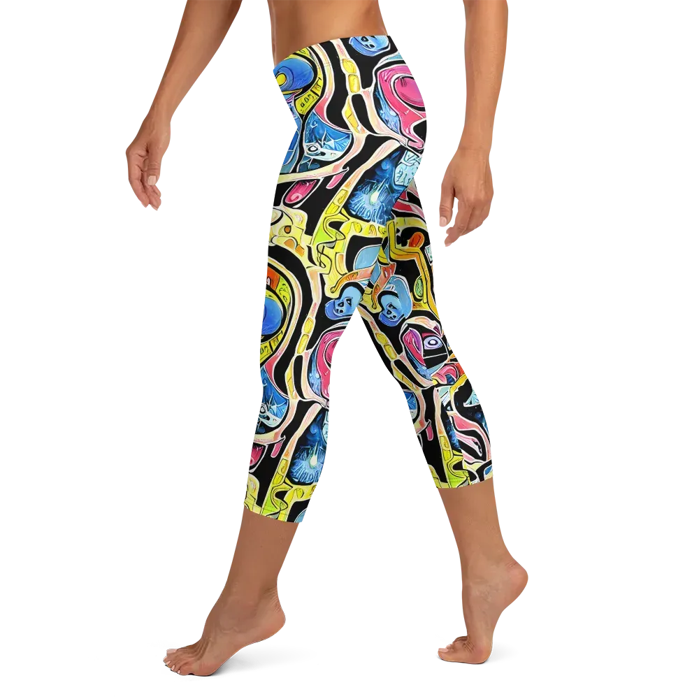 Blacklight Carnival on Capri Leggings — Left