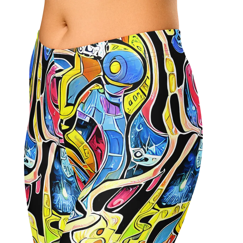Blacklight Carnival on Capri Leggings — Zoomed-in