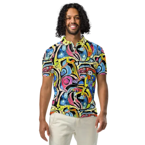 Blacklight Carnival on a Men's Slim Fit Polo Shirt