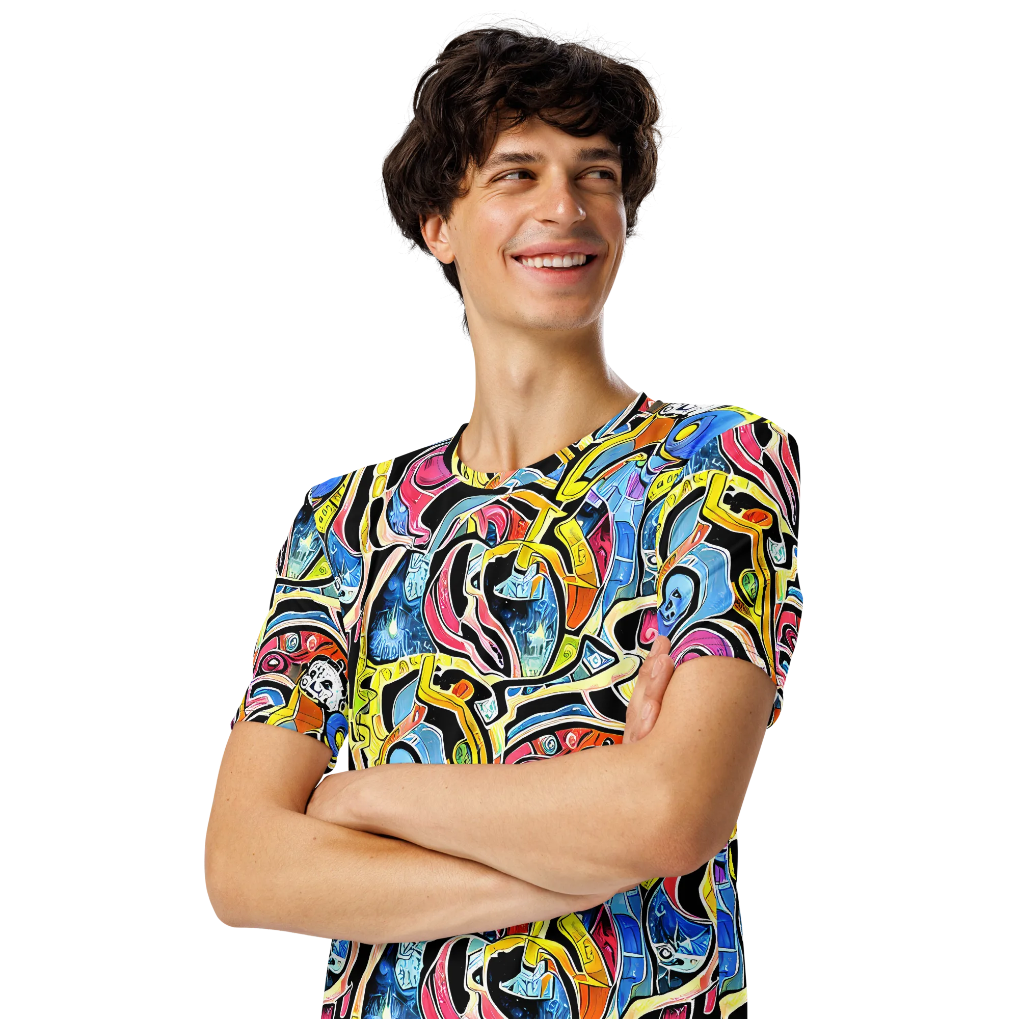 Blacklight Carnival on Men's Crew Neck T-Shirt — Left Front