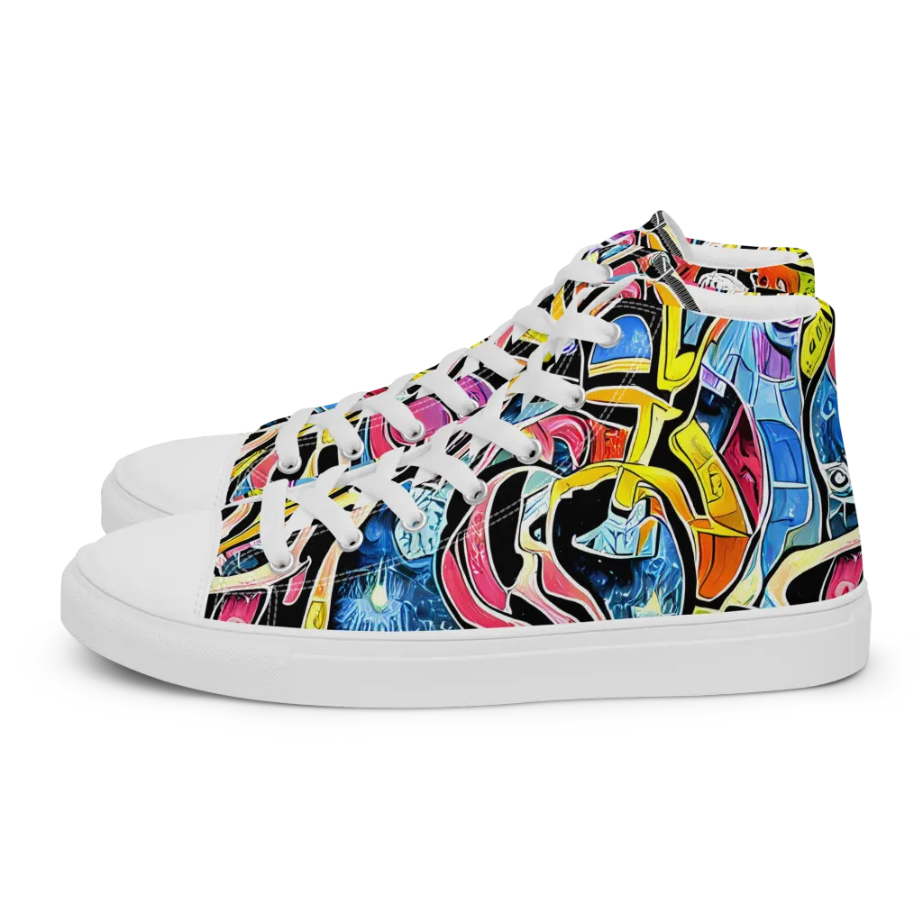 Blacklight Carnival on Men's High Top Canvas Shoes — Left