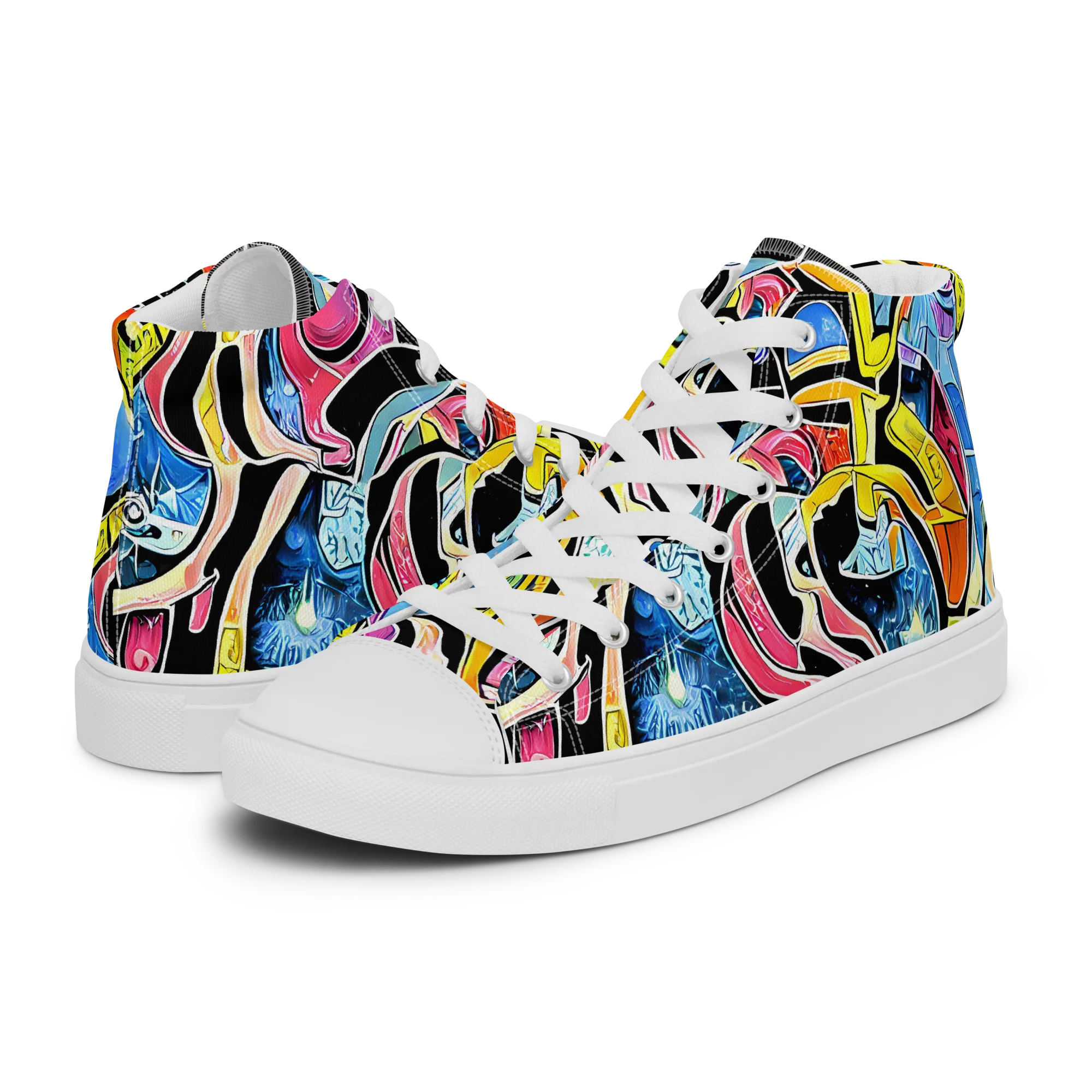 Blacklight Carnival on Men's High Top Canvas Shoes — Left