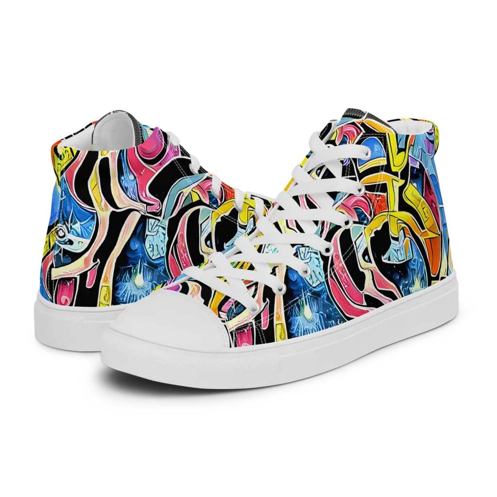 Blacklight Carnival on Men's High Top Canvas Shoes — Left