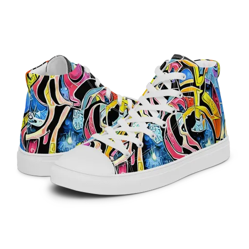 Blacklight Carnival on a Men's High Top Canvas Shoes