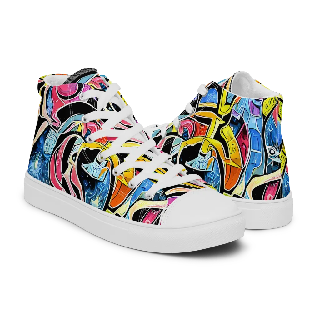Blacklight Carnival on Men's High Top Canvas Shoes — Right