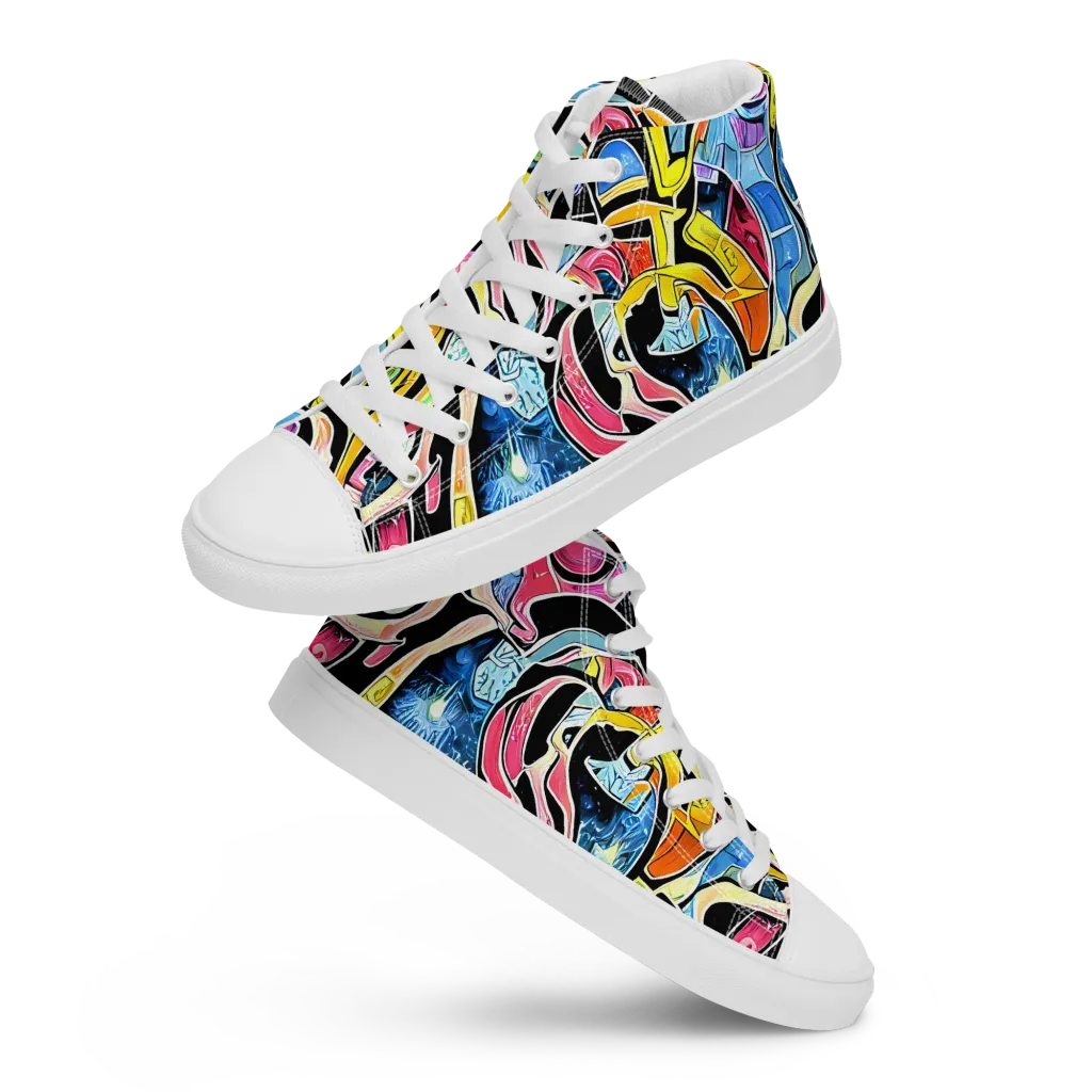 Blacklight Carnival on Men's High Top Canvas Shoes — Front