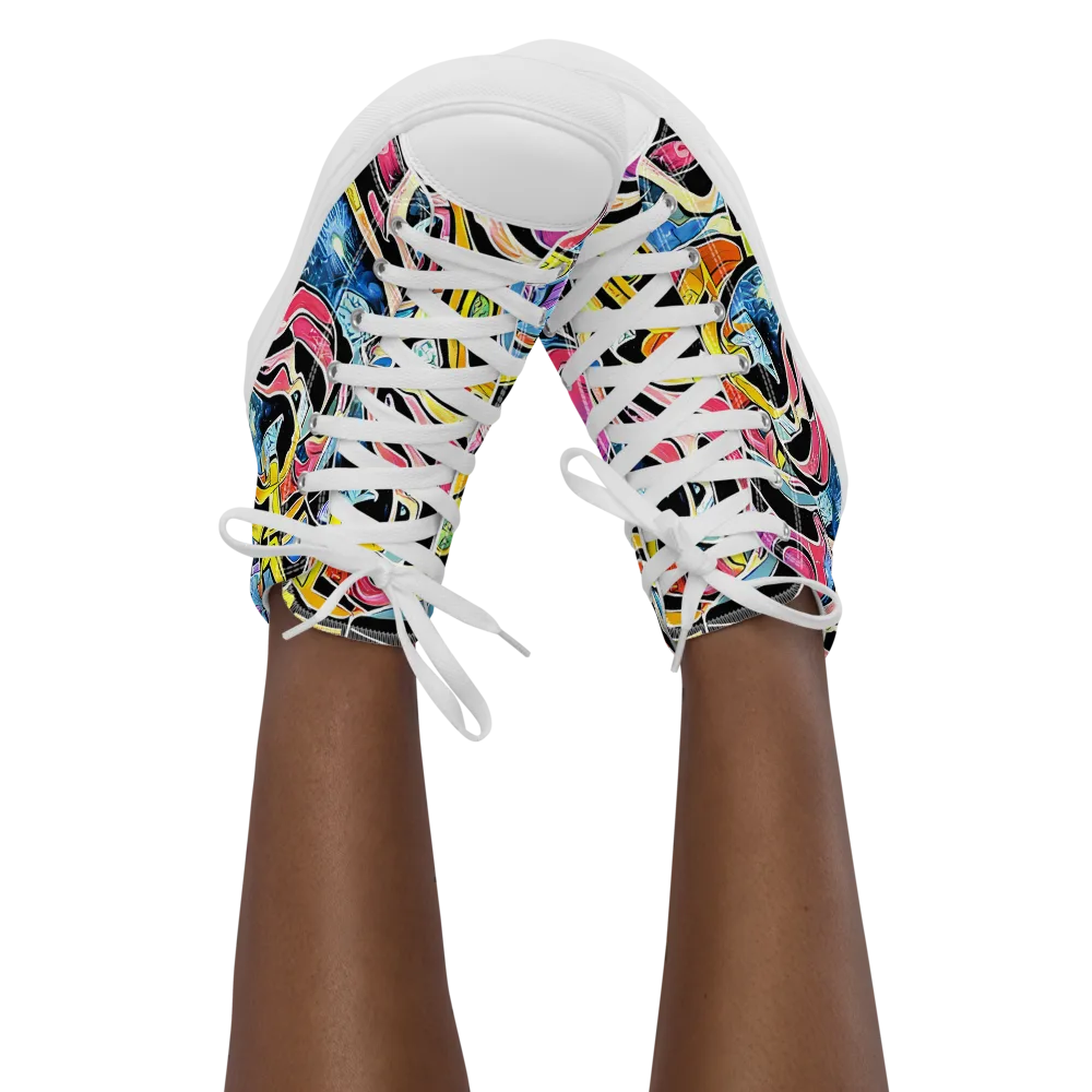 Blacklight Carnival on Women's High Top Canvas Shoes — Front