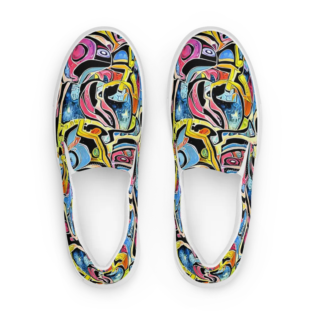 Blacklight Carnival on Men's Slip-On Canvas Shoes — Front