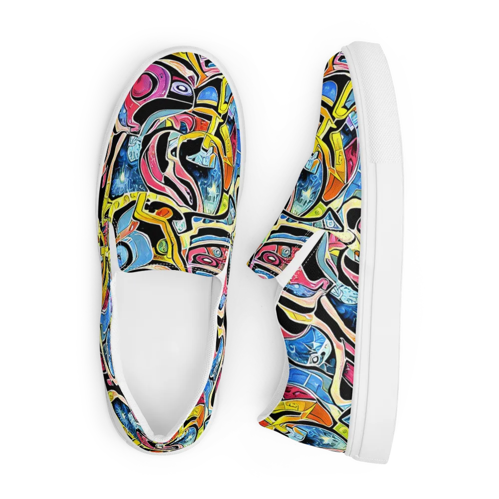 Blacklight Carnival on Men's Slip-On Canvas Shoes — Front